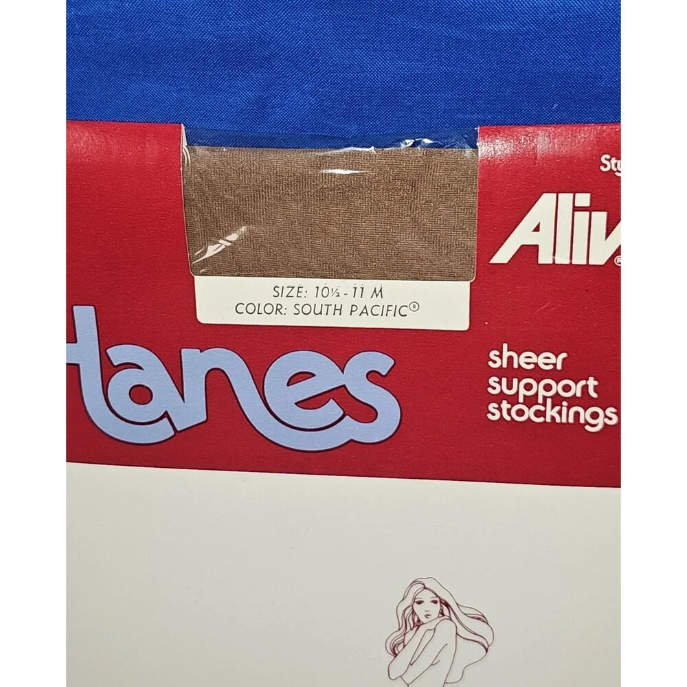 VTG Hanes Alive Sheer Support Nylon Stockings (Sz 10½-11 M) South Pacific - 805